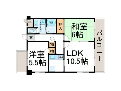 セラヴィ山手(2LDK/5階)の間取り写真