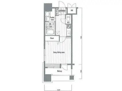 エンクレスト中呉服(1K/8階)の間取り写真