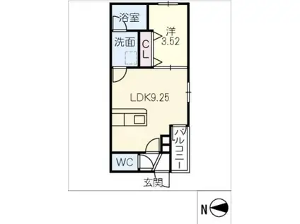 ARIVIA知立(1LDK/2階)の間取り写真