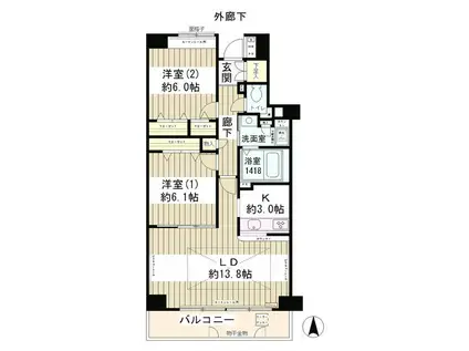 メゾン・シャルム(2LDK/9階)の間取り写真