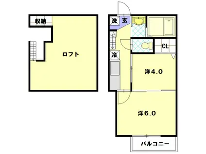 ハピネス住吉(2K/2階)の間取り写真