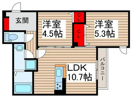 セレスティア扇III(2LDK/3階)の間取り写真