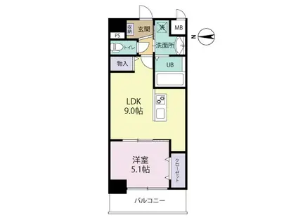 エルグランド博多の杜(1LDK/1階)の間取り写真