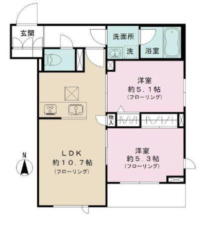 ヴィラコート アルフラット(2LDK/1階)の間取り写真