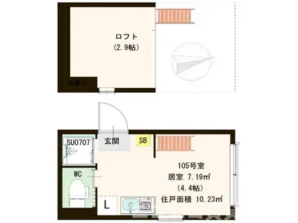 ハーモニーテラス高田馬場II(ワンルーム/1階)の間取り写真
