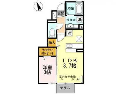 プランドール(1LDK/1階)の間取り写真