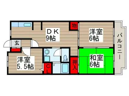 モアーアメニティ南与野(3DK/4階)の間取り写真