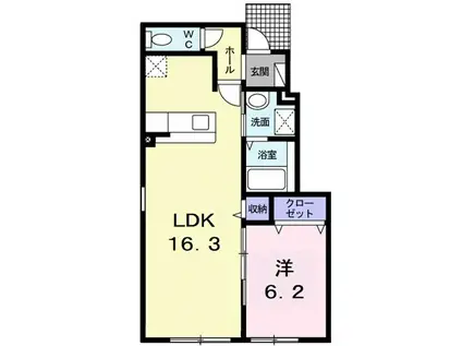 カーチェ稲田(1LDK/1階)の間取り写真