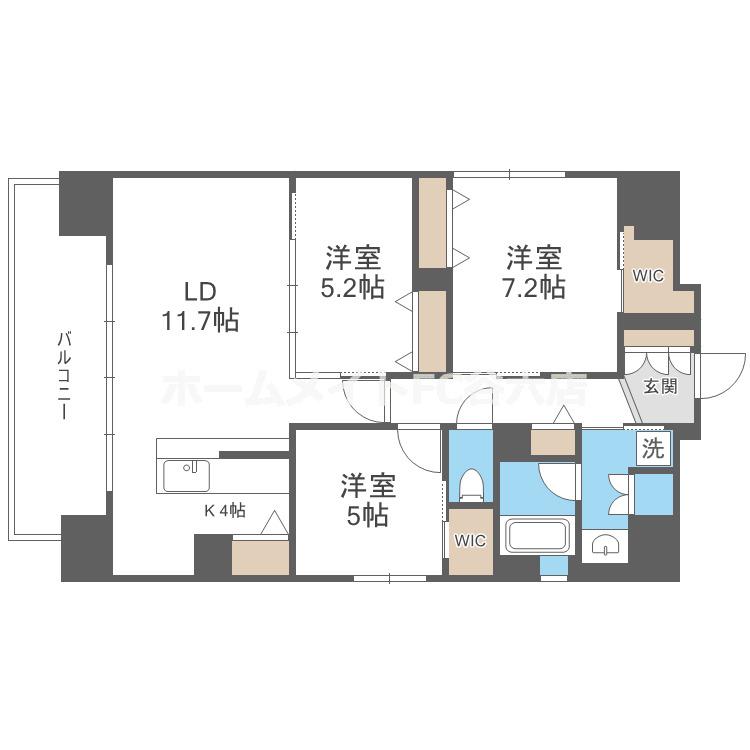 レジュールアッシュ谷町四丁目グランクラス(2SLDK/15階)の間取り写真