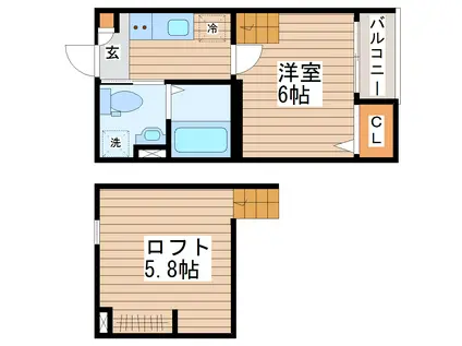 CHEERLIVE仙台宮町(1K/2階)の間取り写真