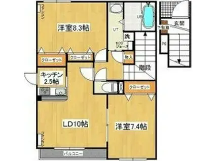 ハイパール真駒内(2LDK/2階)の間取り写真