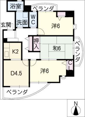 ウーリィパレス上社(3DK/6階)の間取り写真