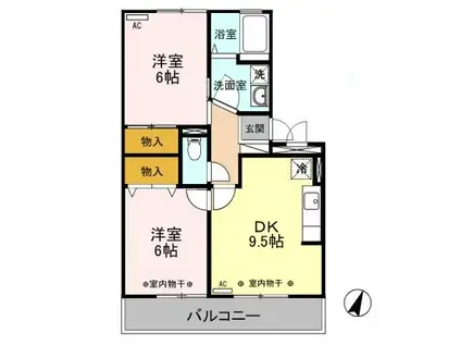 ミルホイールV(2DK/2階)の間取り写真