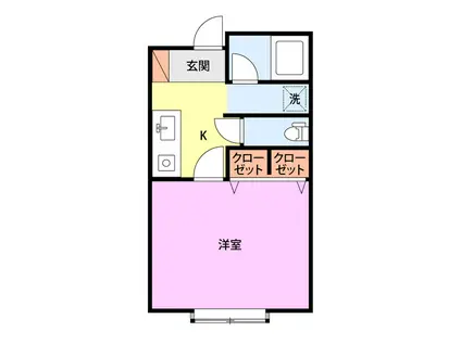 クローバーハイツII(1K/2階)の間取り写真