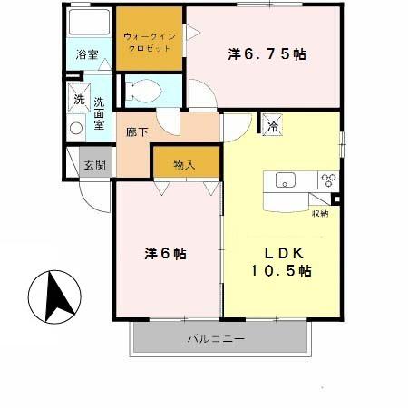 サンヴィレッジ田尻A棟(2LDK/2階)の間取り写真