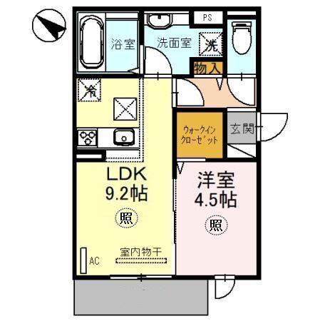 ブリランテ川西通 B(1LDK/1階)の間取り写真