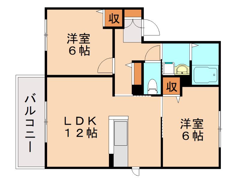 ヴィラ響B棟(2LDK/2階)の間取り写真