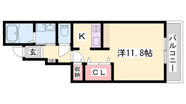 アネモスヒルズ姫路I(ワンルーム/1階)の間取り写真