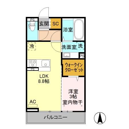MON REVE(1LDK/3階)の間取り写真