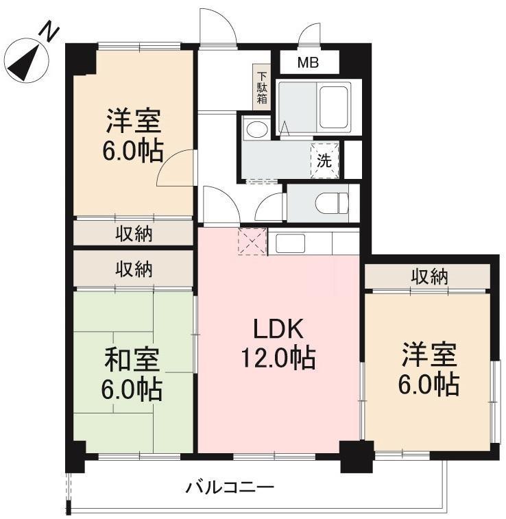 屋島ハイツ(3LDK/2階)の間取り写真