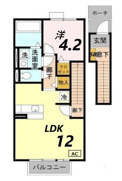 アゼリア宮上 A棟(1LDK/2階)の間取り写真