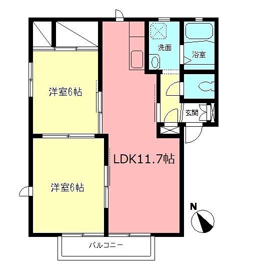 ルミエール蛍田B(2LDK/2階)の間取り写真