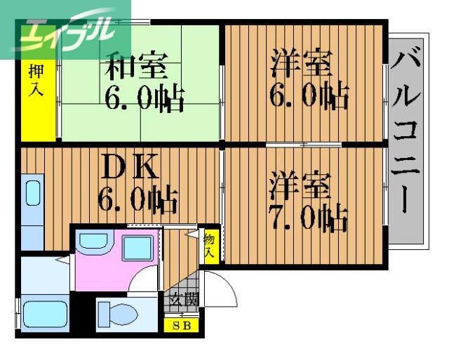 ディアスルシード I(3DK/2階)の間取り写真