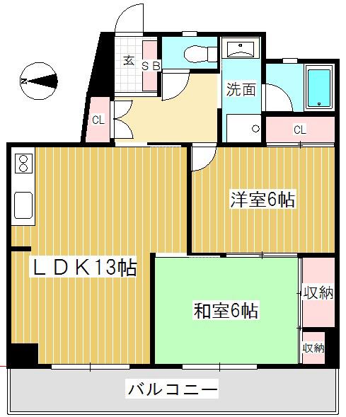 ヤマコ第2ビル(2LDK/7階)の間取り写真