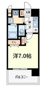 ラシーヌ瓦屋町(1K/6階)の間取り写真