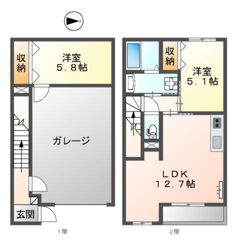シルフィード本厚木(2LDK/1階)の間取り写真
