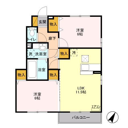 メゾンソレイユB(2LDK/1階)の間取り写真