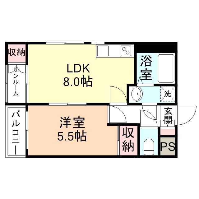 ソレイユ井口本江(1LDK/1階)の間取り写真