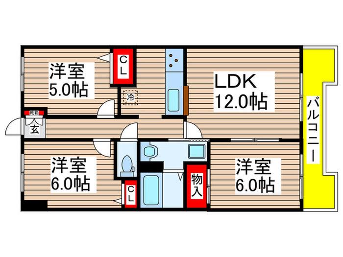 グリーンヒルズMK(3LDK/4階)の間取り写真