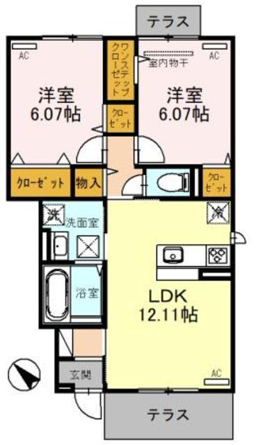 NEWDORF弐番館(2LDK/1階)の間取り写真