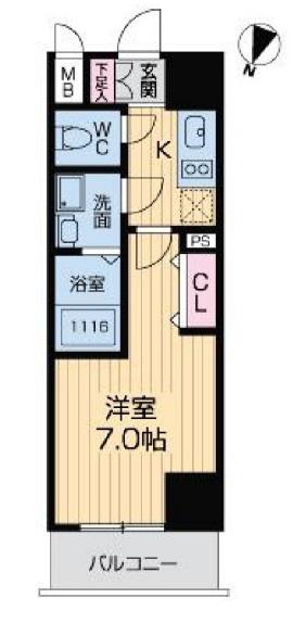 グランルージュ中之島南(1K/2階)の間取り写真