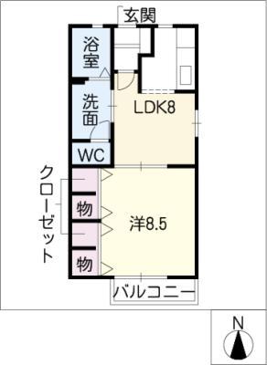 ルイール E棟(1LDK/2階)の間取り写真