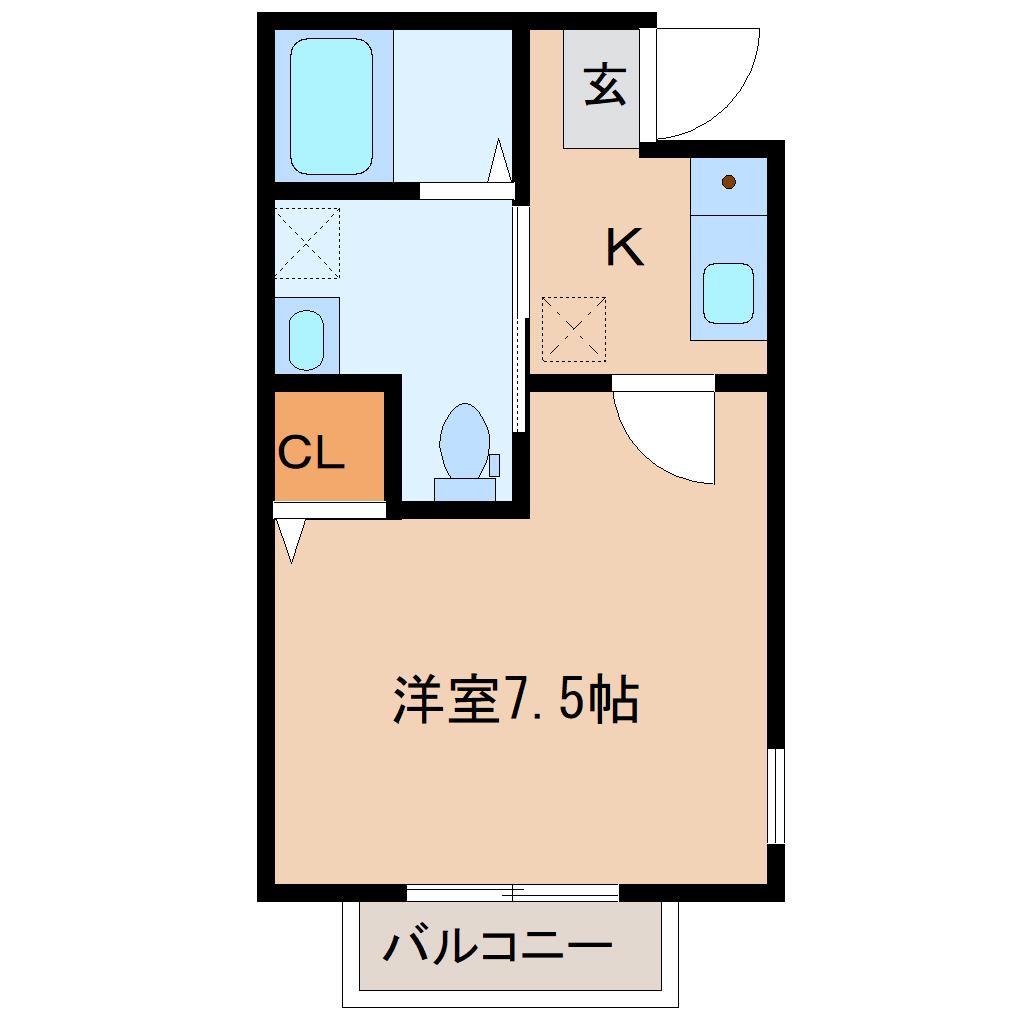 クレアフォーチュン連坊駅前(1K/2階)の間取り写真