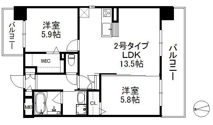 アリュール姪浜 435(2LDK/7階)の間取り写真