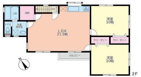上大槻3号棟(2LDK/2階)の間取り写真