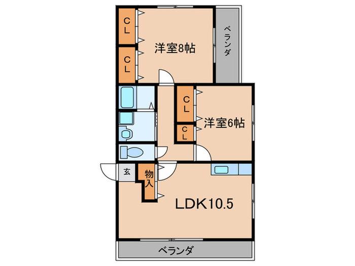 メルベーユ苦楽園(2LDK/2階)の間取り写真