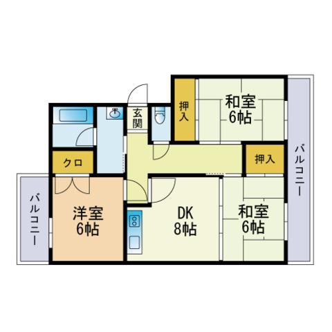 グランピア今宿Ⅲ(3DK/2階)の間取り写真