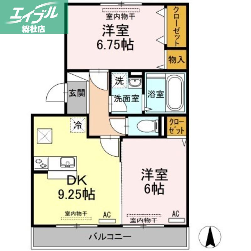 メルベーユB棟(2DK/3階)の間取り写真