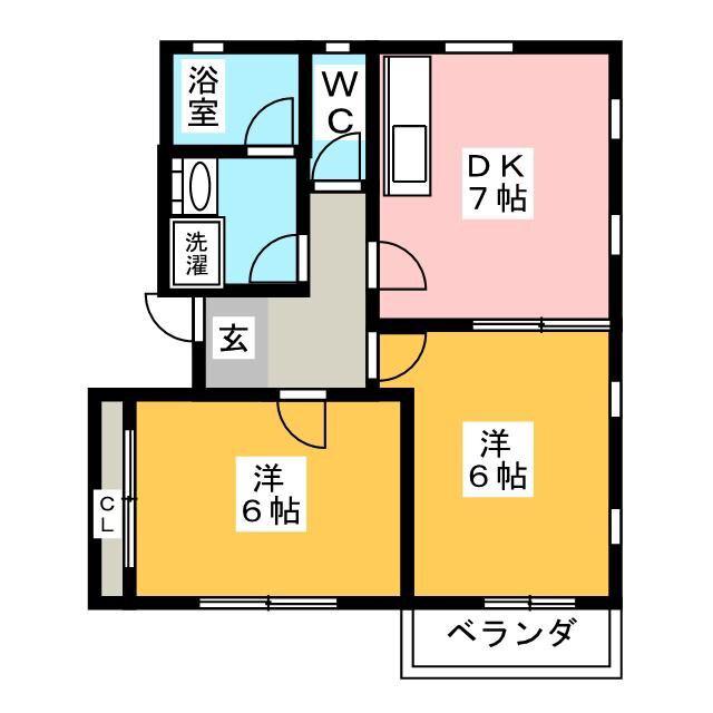 グランドイーストB(2DK/2階)の間取り写真