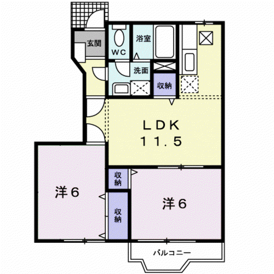 カリーノ・カーサB(2LDK/1階)の間取り写真