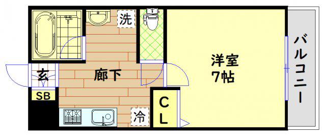 WILLDO難波WⅠ(1K/4階)の間取り写真