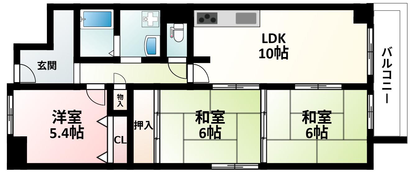ファミールハイツ北大阪 1号棟(3LDK/6階)の間取り写真