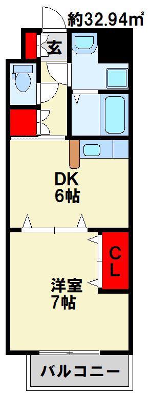 ペンサミエント A棟(1DK/1階)の間取り写真