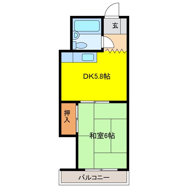 緑園第ニサンコーポ(1DK/3階)の間取り写真
