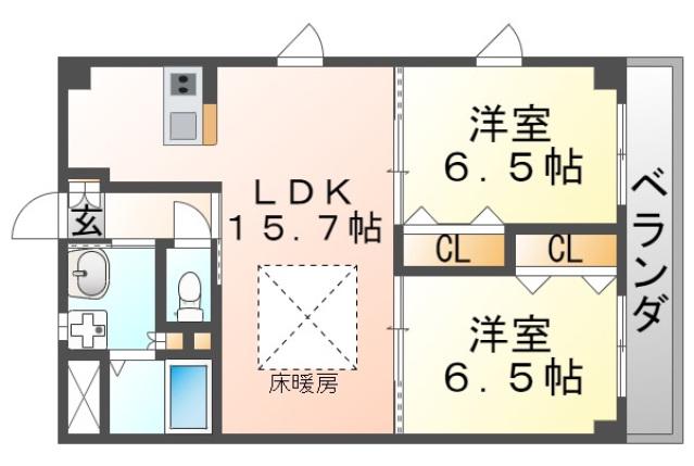 第1関根マンション(2LDK/6階)の間取り写真