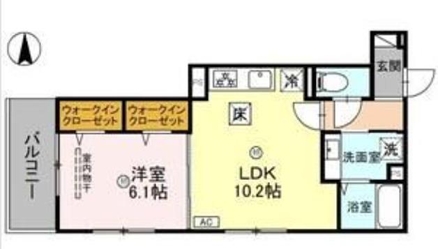 GRAMM深草 サウス(1LDK/1階)の間取り写真